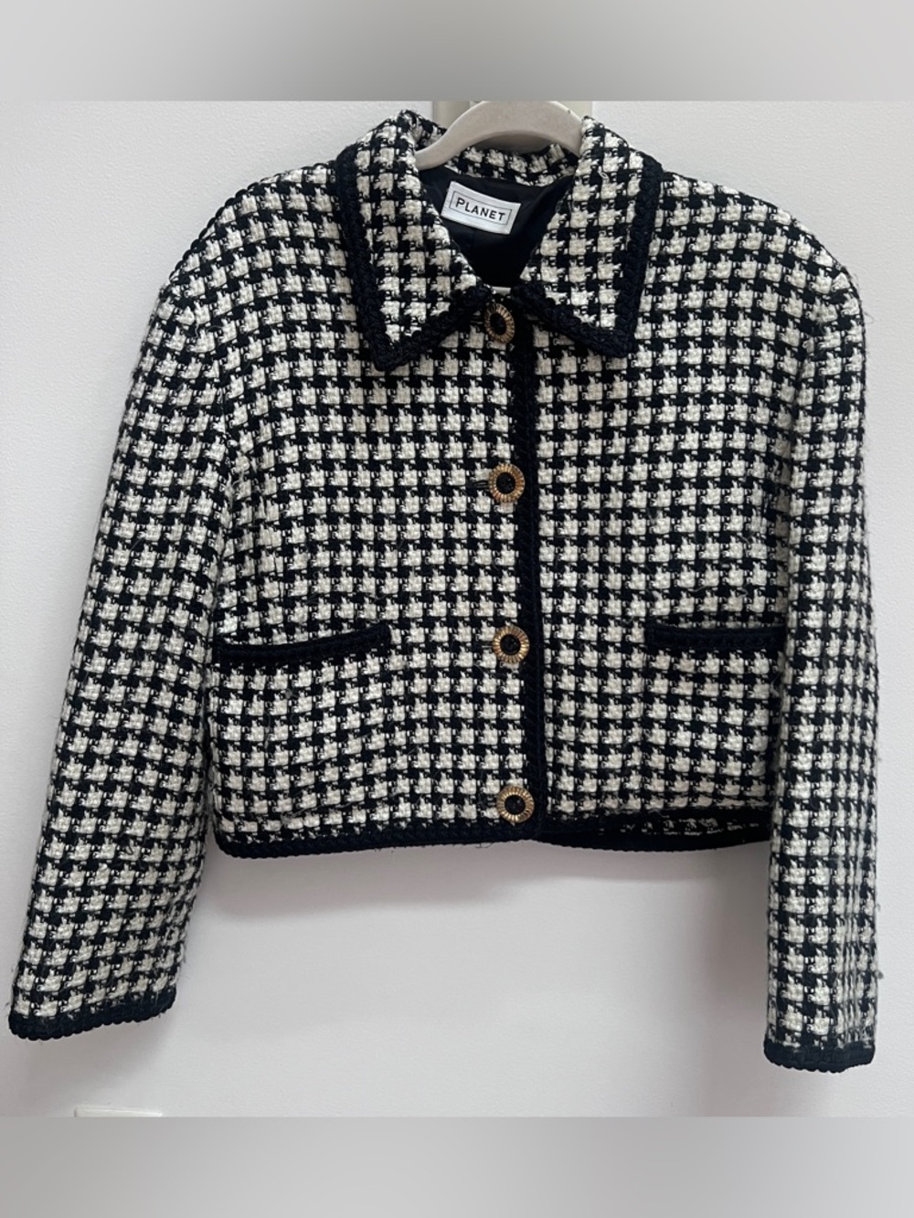 PLANET Black & White Houndstooth Cropped Blazer